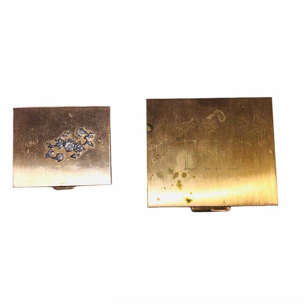 Vintage Metal Coin Holder Money Clip Purse Bronze Trinket Case Compact Lot 2